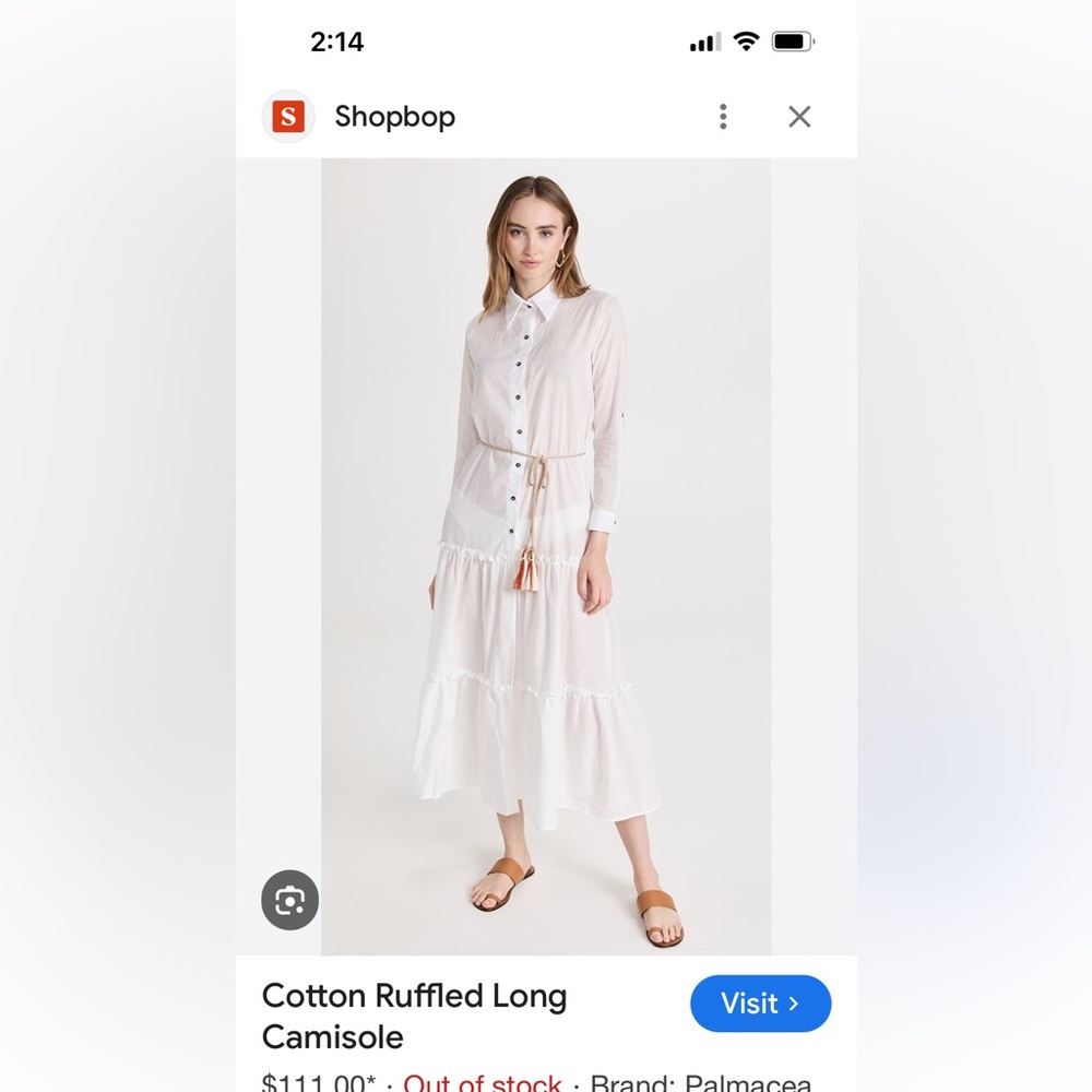 Palmacea White Ruffled Long Camisole Dress xs
